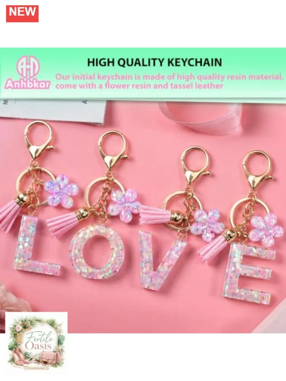 Personalized Initial Letter Bag Charm Keychain Resin Floral Tassel Cute Gift